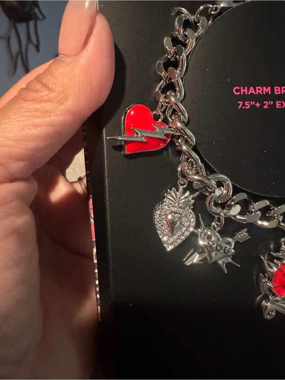 Ed Hardy Silver tone Charm Bracelet with Red enamel Accents bnip - Picture 6 of 10